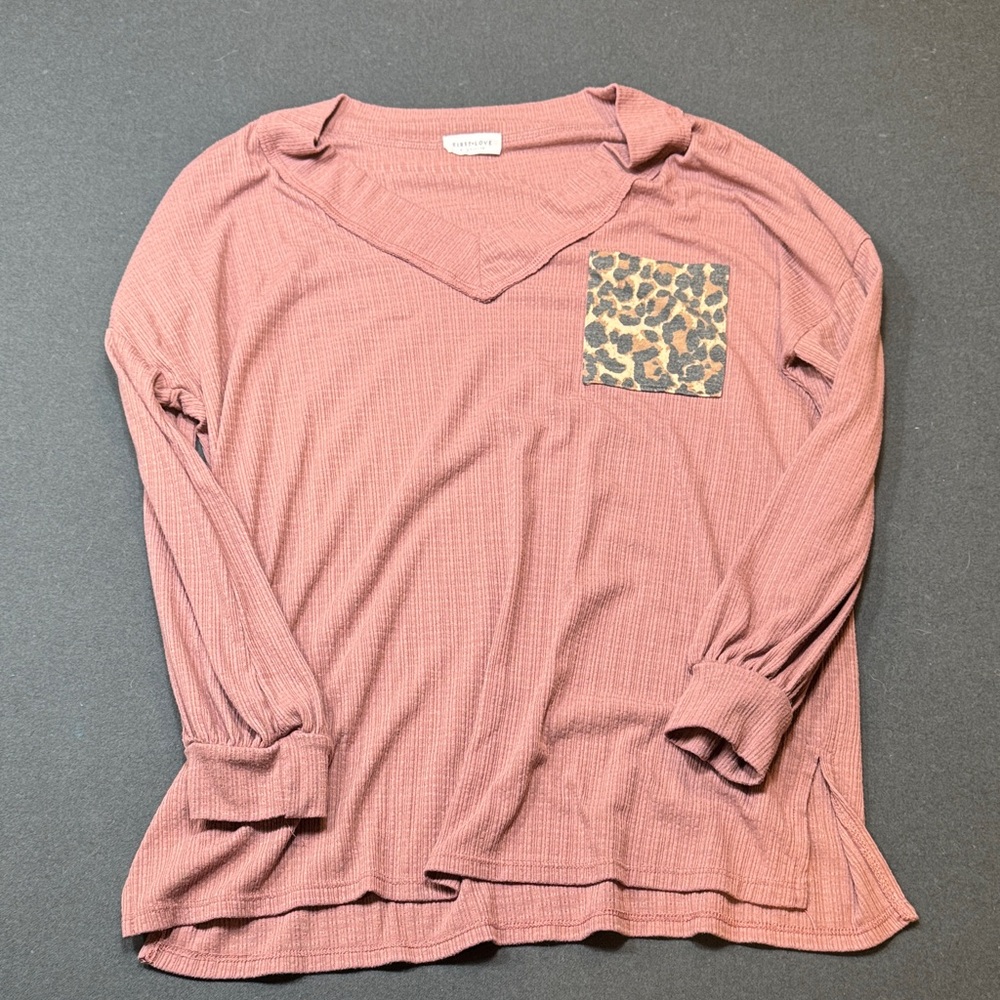 First Love Mauve Long Sleeve Top with Leopard Pocket